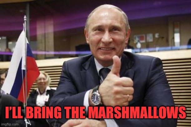 I’LL BRING THE MARSHMALLOWS | image tagged in putin thumbs up | made w/ Imgflip meme maker