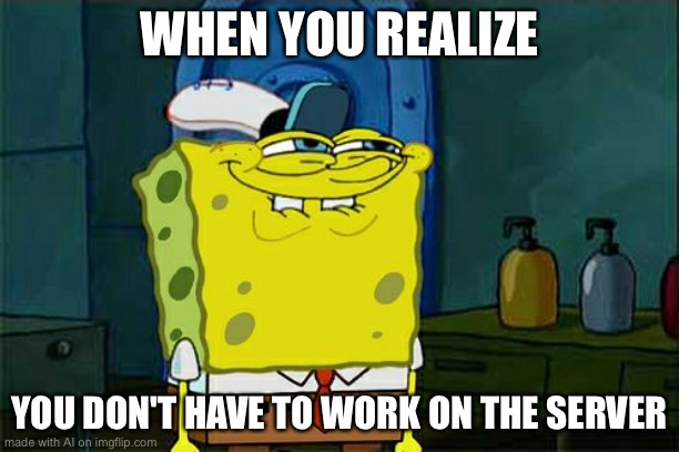 Don't You Squidward Meme | WHEN YOU REALIZE; YOU DON'T HAVE TO WORK ON THE SERVER | image tagged in memes,don't you squidward | made w/ Imgflip meme maker