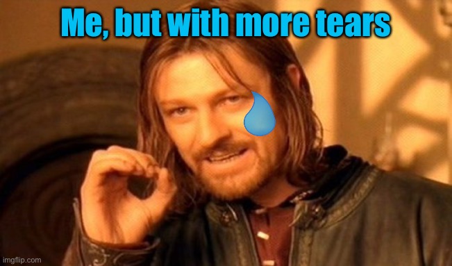 One Does Not Simply Meme | Me, but with more tears | image tagged in memes,one does not simply | made w/ Imgflip meme maker