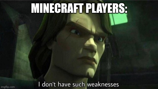 I don't have such weakness | MINECRAFT PLAYERS: | image tagged in i don't have such weakness | made w/ Imgflip meme maker