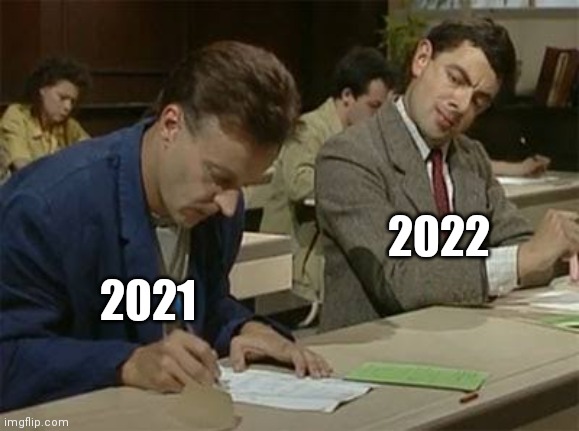 Are we in time loop like dormamu from dr strange |  2022; 2021 | image tagged in mr bean copying | made w/ Imgflip meme maker