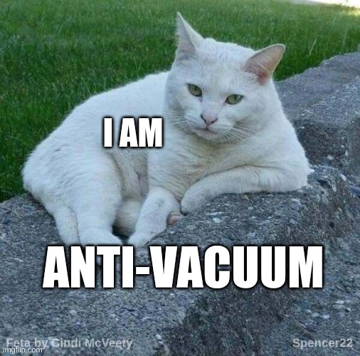 Pro Catnip | I AM; ANTI-VACUUM | image tagged in feta,anti,vacuum,smudge,much wow,cat meme | made w/ Imgflip meme maker