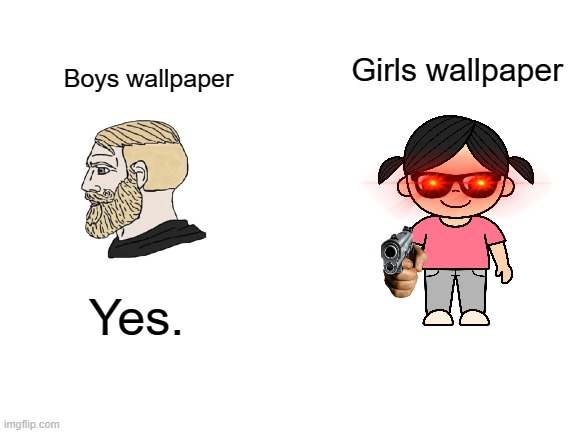 Girls was gun here is angry | Girls wallpaper; Boys wallpaper; Yes. | image tagged in blank white template,memes | made w/ Imgflip meme maker