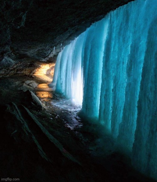 Inside a frozen waterfall in Minneapolis | image tagged in beautiful nature,winter,wonder | made w/ Imgflip meme maker