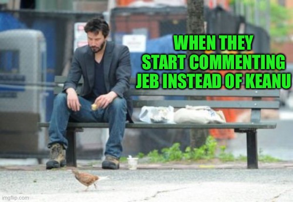 Sad Keanu Meme | WHEN THEY START COMMENTING JEB INSTEAD OF KEANU | image tagged in memes,sad keanu | made w/ Imgflip meme maker