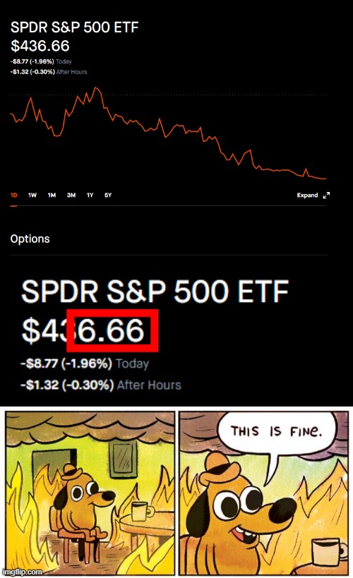 It's the apocalypse | image tagged in memes,this is fine,stocks,not stonks,stock market | made w/ Imgflip meme maker