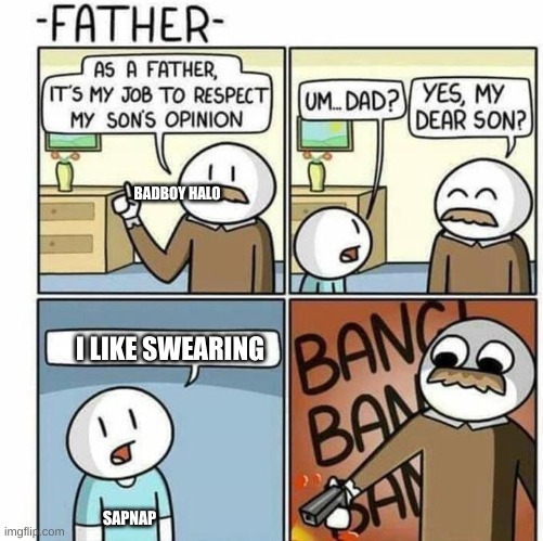 As a father | BADBOY HALO; I LIKE SWEARING; SAPNAP | image tagged in as a father | made w/ Imgflip meme maker