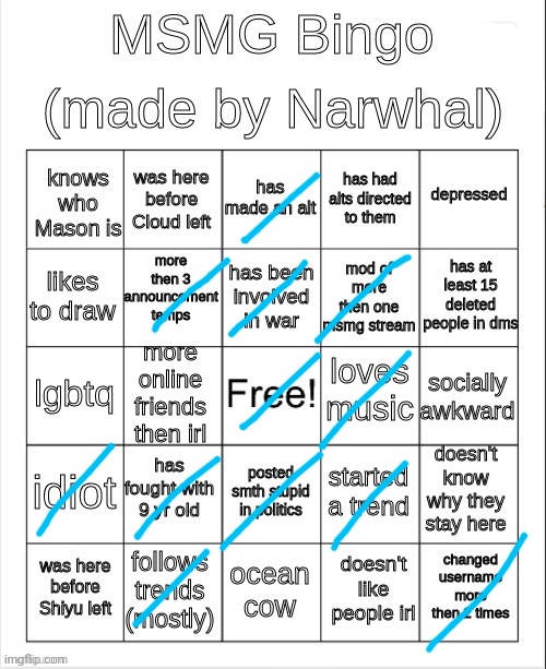 msmg bingo | image tagged in msmg bingo | made w/ Imgflip meme maker