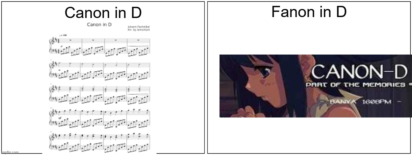 More Pump memes because yes (There is a Pump stream created by me, but I'm ignoring it) | Fanon in D; Canon in D | image tagged in memes,blank comic panel 2x1,classical music,pump it up | made w/ Imgflip meme maker