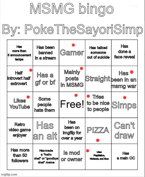 Second msmg bingo chart | image tagged in msmg bingo by poke | made w/ Imgflip meme maker