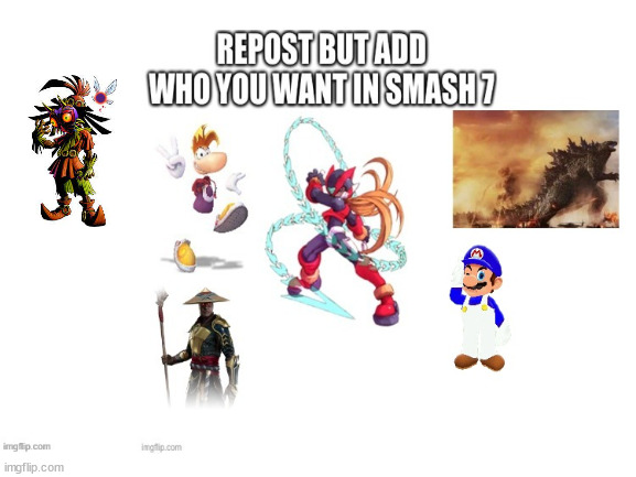 repost but add who you want in smash 7 (i want skull kid) | made w/ Imgflip meme maker