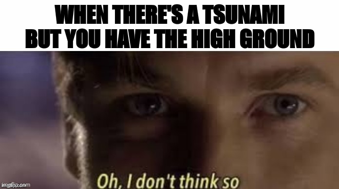 Oh, I don't think so |  WHEN THERE'S A TSUNAMI BUT YOU HAVE THE HIGH GROUND | image tagged in oh i don't think so | made w/ Imgflip meme maker
