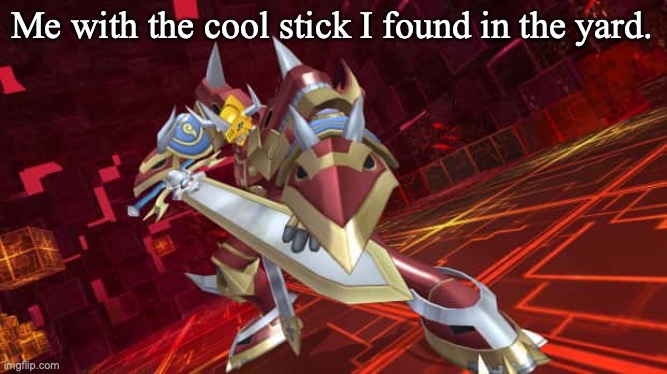 Me with the cool stick I found in the yard. | image tagged in digimon | made w/ Imgflip meme maker