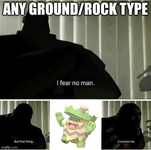 Image Title | ANY GROUND/ROCK TYPE | image tagged in i fear no man,pokemon,barney will eat all of your delectable biscuits | made w/ Imgflip meme maker
