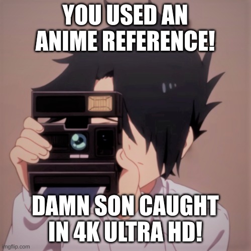 Caught in 4k | YOU USED AN ANIME REFERENCE! DAMN SON CAUGHT IN 4K ULTRA HD! | image tagged in caught in 4k | made w/ Imgflip meme maker