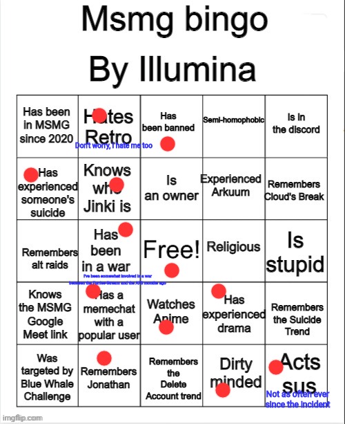 Another bingo, because yes | Don't worry, I hate me too; I've been somewhat involved in a war between the Furries-Stream and the AFS months ago; Not as often ever since the incident | image tagged in msmg bingo | made w/ Imgflip meme maker