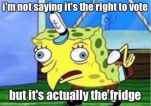 Mocking Spongebob | i'm not saying it's the right to vote; but it's actually the fridge | image tagged in memes,mocking spongebob | made w/ Imgflip meme maker