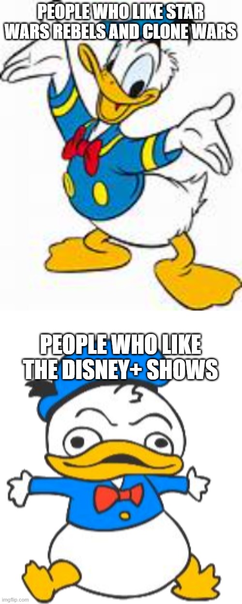 PEOPLE WHO LIKE STAR WARS REBELS AND CLONE WARS; PEOPLE WHO LIKE THE DISNEY+ SHOWS | made w/ Imgflip meme maker