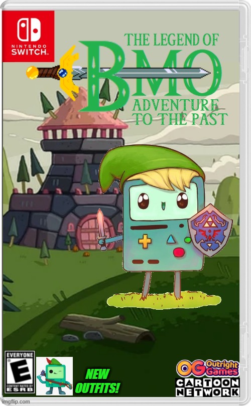 ZELDA BMO 2 | NEW OUTFITS! | image tagged in bmo,the legend of zelda,adventure time,link,nintendo switch,fake switch games | made w/ Imgflip meme maker