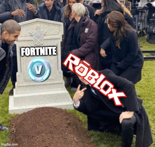 when Roblox sees fortnite's grave | FORTNITE | image tagged in grant gustin over grave,roblox meme,roblox | made w/ Imgflip meme maker