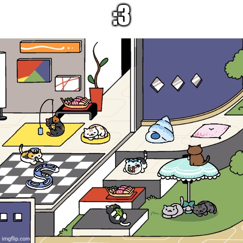 my place in neko atsume! :3 | :3 | image tagged in nekoatsume,cute,cats | made w/ Imgflip meme maker