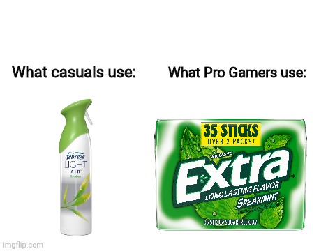 First Meme | What Pro Gamers use:; What casuals use: | image tagged in blank white template | made w/ Imgflip meme maker