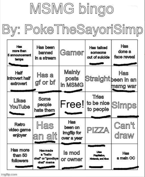 MSMG bingo by poke | image tagged in msmg bingo by poke | made w/ Imgflip meme maker