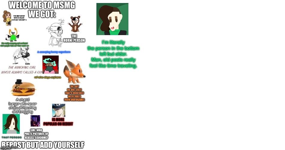 I’m literally the person in the bottom left but older. Man, old posts really feel like time traveling. | image tagged in blank white template | made w/ Imgflip meme maker
