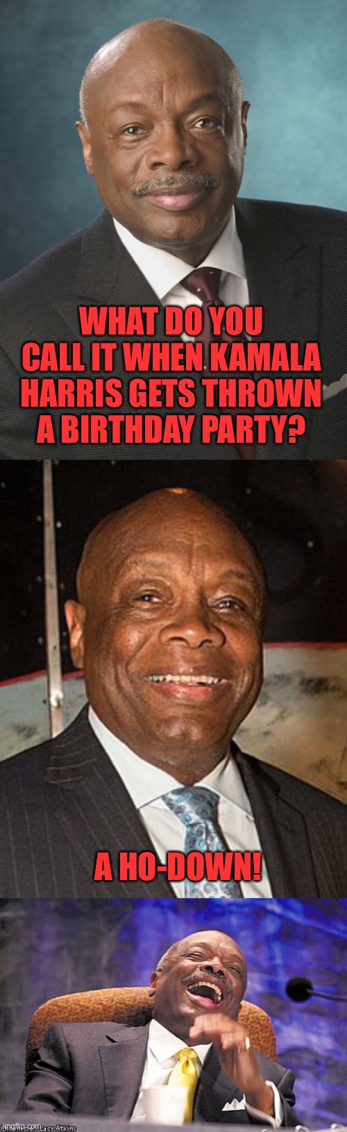 New template! Bad pun Willie Brown | WHAT DO YOU CALL IT WHEN KAMALA HARRIS GETS THROWN A BIRTHDAY PARTY? A HO-DOWN! | image tagged in bad pun willie brown | made w/ Imgflip meme maker