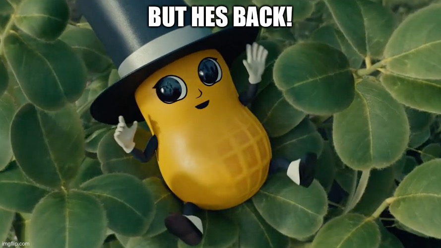 Baby Mr Peanut | BUT HES BACK! | image tagged in baby mr peanut | made w/ Imgflip meme maker