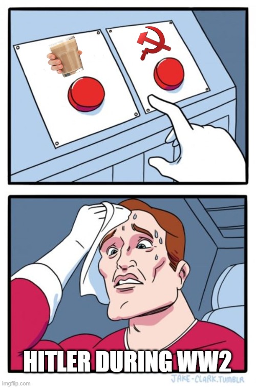 Hitler During WW2 | HITLER DURING WW2 | image tagged in memes,two buttons | made w/ Imgflip meme maker
