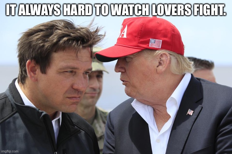 Trump and DeSantis | IT ALWAYS HARD TO WATCH LOVERS FIGHT. | image tagged in trump and desantis | made w/ Imgflip meme maker