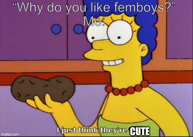 :D | “Why do you like femboys?”
Me:; CUTE | image tagged in i just think they're neat | made w/ Imgflip meme maker