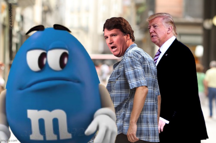 creepy tucker carlson | image tagged in tucker carlson,donald trump is an idiot,clown car republicans,distracted boyfriend,distracted,mandms | made w/ Imgflip meme maker