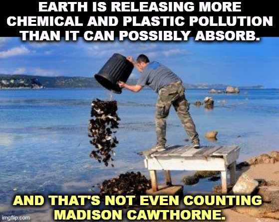 It's called the Point of No Return. | EARTH IS RELEASING MORE CHEMICAL AND PLASTIC POLLUTION THAN IT CAN POSSIBLY ABSORB. AND THAT'S NOT EVEN COUNTING 
MADISON CAWTHORNE. | image tagged in pollution,chemicals,plastic,forever | made w/ Imgflip meme maker