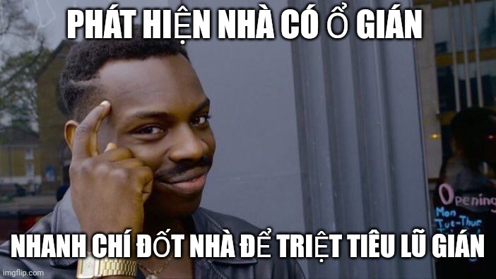 Roll Safe Think About It Meme | PHÁT HIỆN NHÀ CÓ Ổ GIÁN; NHANH CHÍ ĐỐT NHÀ ĐỂ TRIỆT TIÊU LŨ GIÁN | image tagged in memes,roll safe think about it | made w/ Imgflip meme maker