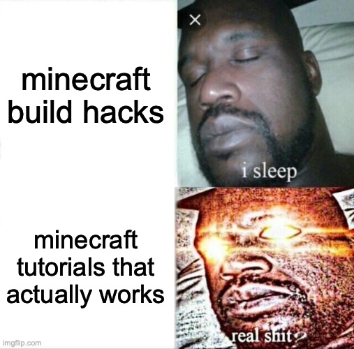 An actual working minecraft tutorial | minecraft build hacks; minecraft tutorials that actually works | image tagged in memes,sleeping shaq | made w/ Imgflip meme maker