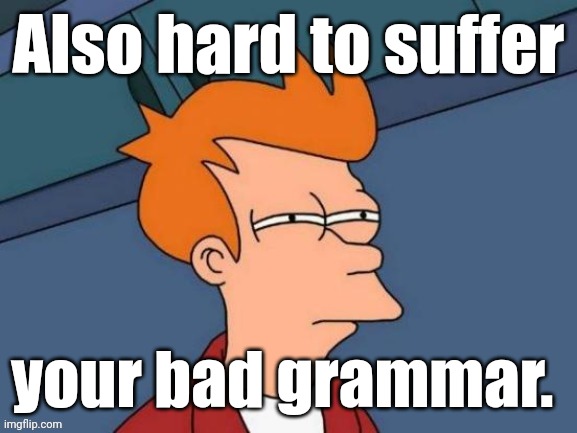 Fry is not sure... | Also hard to suffer your bad grammar. | image tagged in fry is not sure | made w/ Imgflip meme maker