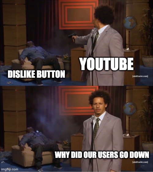 Youtube Dislike Button | YOUTUBE; DISLIKE BUTTON; WHY DID OUR USERS GO DOWN | image tagged in memes,who killed hannibal,dislike,youtube | made w/ Imgflip meme maker