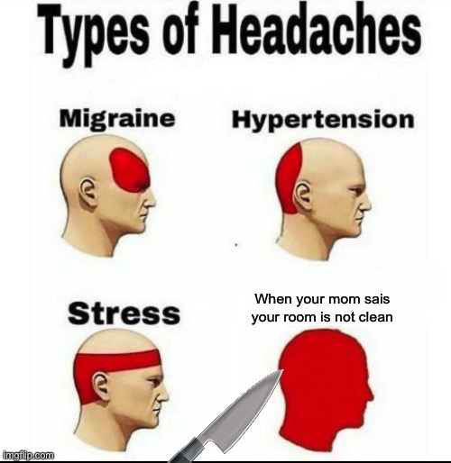 Litrally | When your mom sais your room is not clean | image tagged in types of headaches meme | made w/ Imgflip meme maker