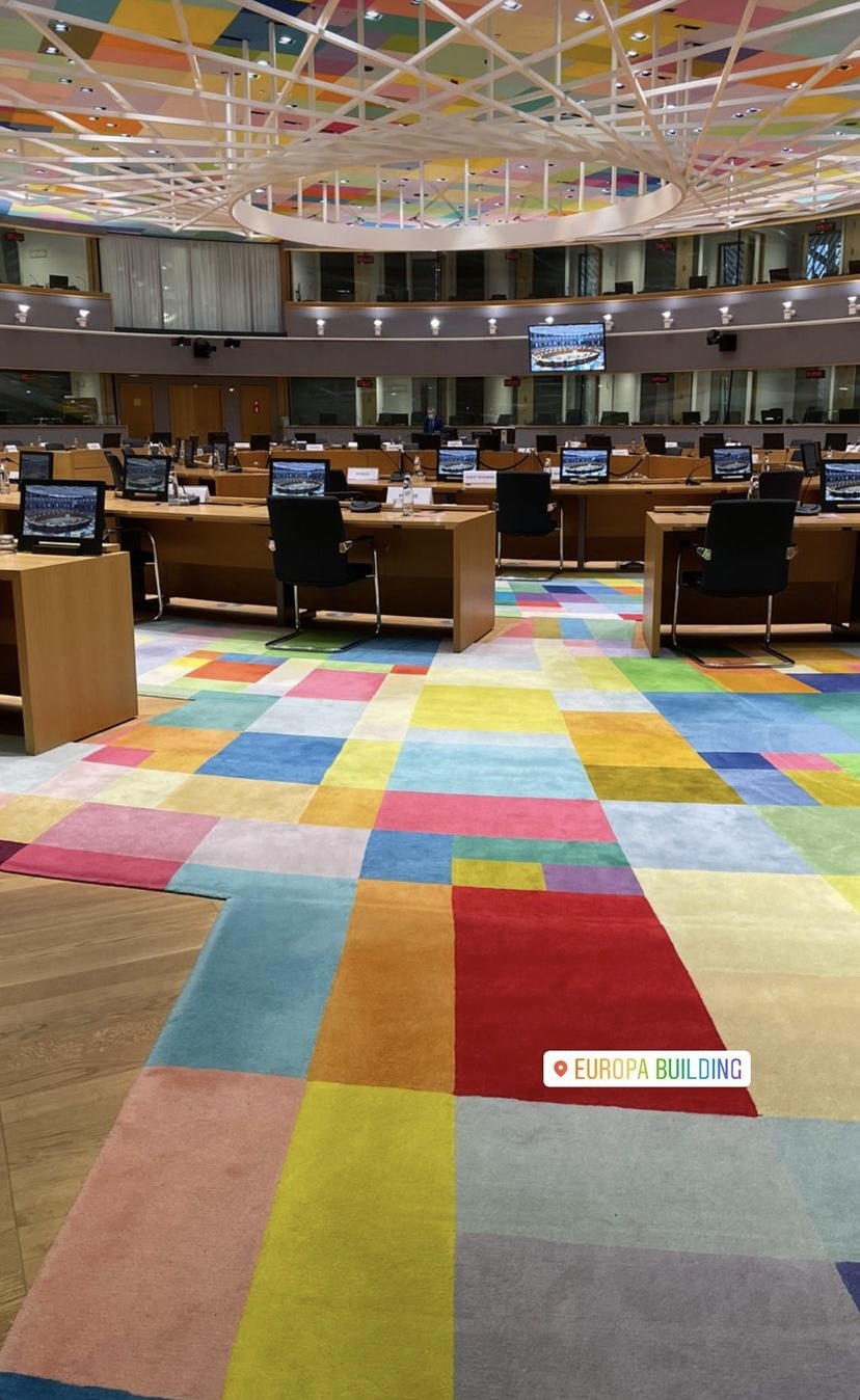 Rainbow carpet at the EU Blank Meme Template