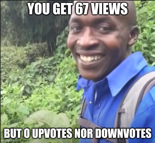 okeh | YOU GET 67 VIEWS; BUT O UPVOTES NOR DOWNVOTES | image tagged in okeh | made w/ Imgflip meme maker