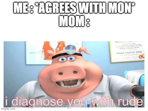 *Clever title intensifies* | ME : *AGREES WITH MON*
MOM :; i diagnose you with rude | image tagged in rude,yes | made w/ Imgflip meme maker