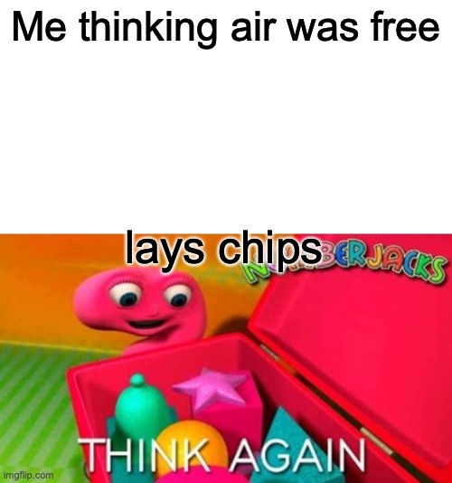 so tru | Me thinking air was free; lays chips | image tagged in think again | made w/ Imgflip meme maker