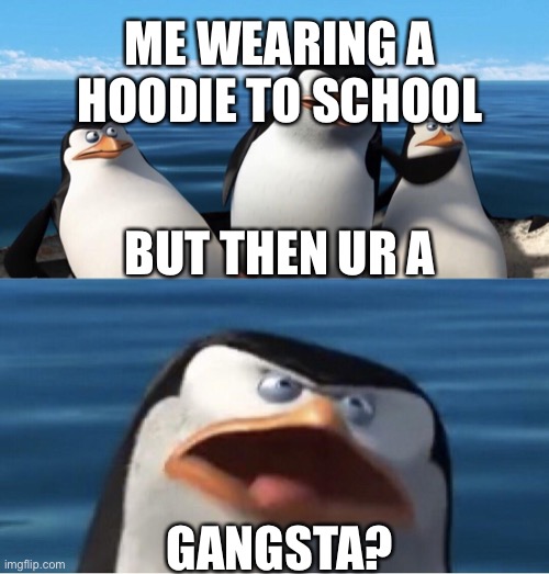 gangsta | ME WEARING A HOODIE TO SCHOOL; BUT THEN UR A; GANGSTA? | image tagged in wouldn't that make you | made w/ Imgflip meme maker