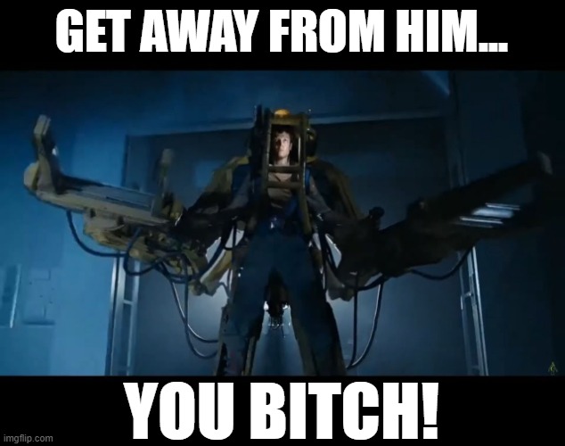 Get away from him | GET AWAY FROM HIM... YOU BITCH! | image tagged in aliens,memes | made w/ Imgflip meme maker