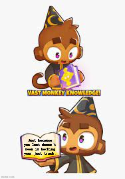 Toxic Players >:( | Just because you lost doesn't mean im hacking your just trash. | image tagged in vast monkey knowledge | made w/ Imgflip meme maker