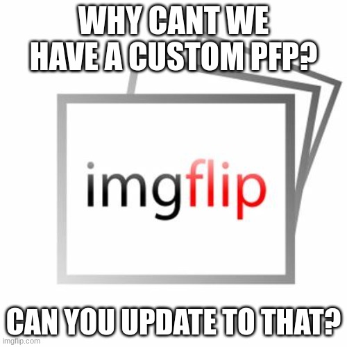 Imgflip | WHY CANT WE HAVE A CUSTOM PFP? CAN YOU UPDATE TO THAT? | image tagged in imgflip | made w/ Imgflip meme maker