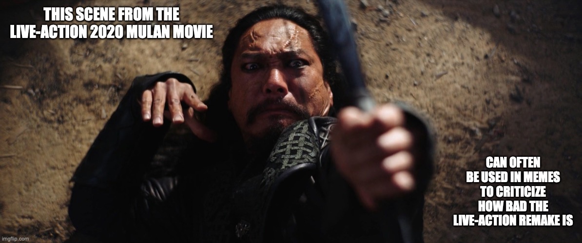 Bori Khan Memeable Face | THIS SCENE FROM THE LIVE-ACTION 2020 MULAN MOVIE; CAN OFTEN BE USED IN MEMES TO CRITICIZE HOW BAD THE LIVE-ACTION REMAKE IS | image tagged in mulan,memes | made w/ Imgflip meme maker