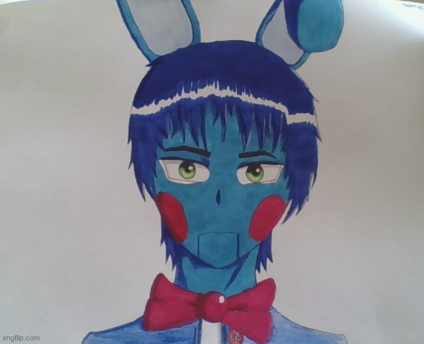 toy Bonnie (sorry if it's bad it's my first time drawing humanized fnaf characters.) | image tagged in drawing | made w/ Imgflip meme maker